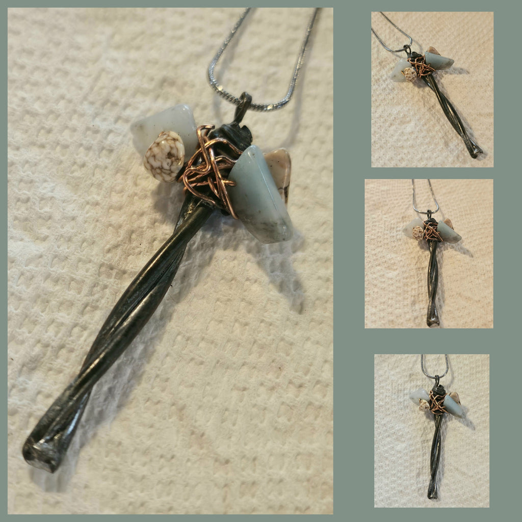 Barbed Wire  Larimar Pendant Necklace for Emotional Well-Being on Stainless Steel Chain  Tough Yet Tranquil Jewelry