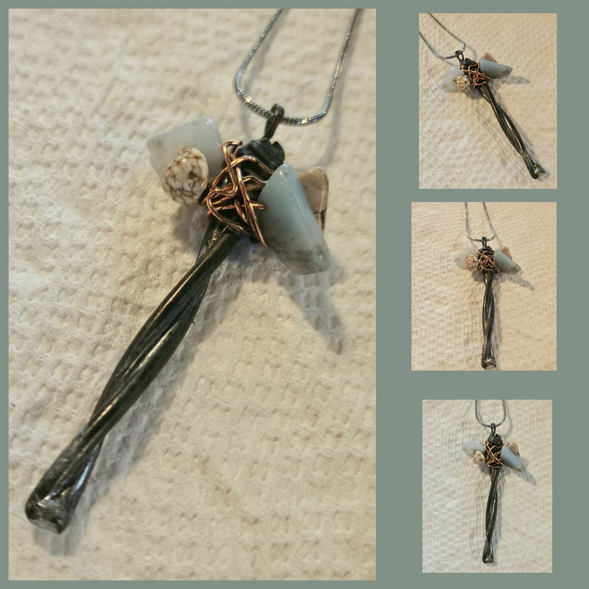 Barbed Wire  Larimar Pendant Necklace for Emotional Well-Being on Stainless Steel Chain  Tough Yet Tranquil Jewelry