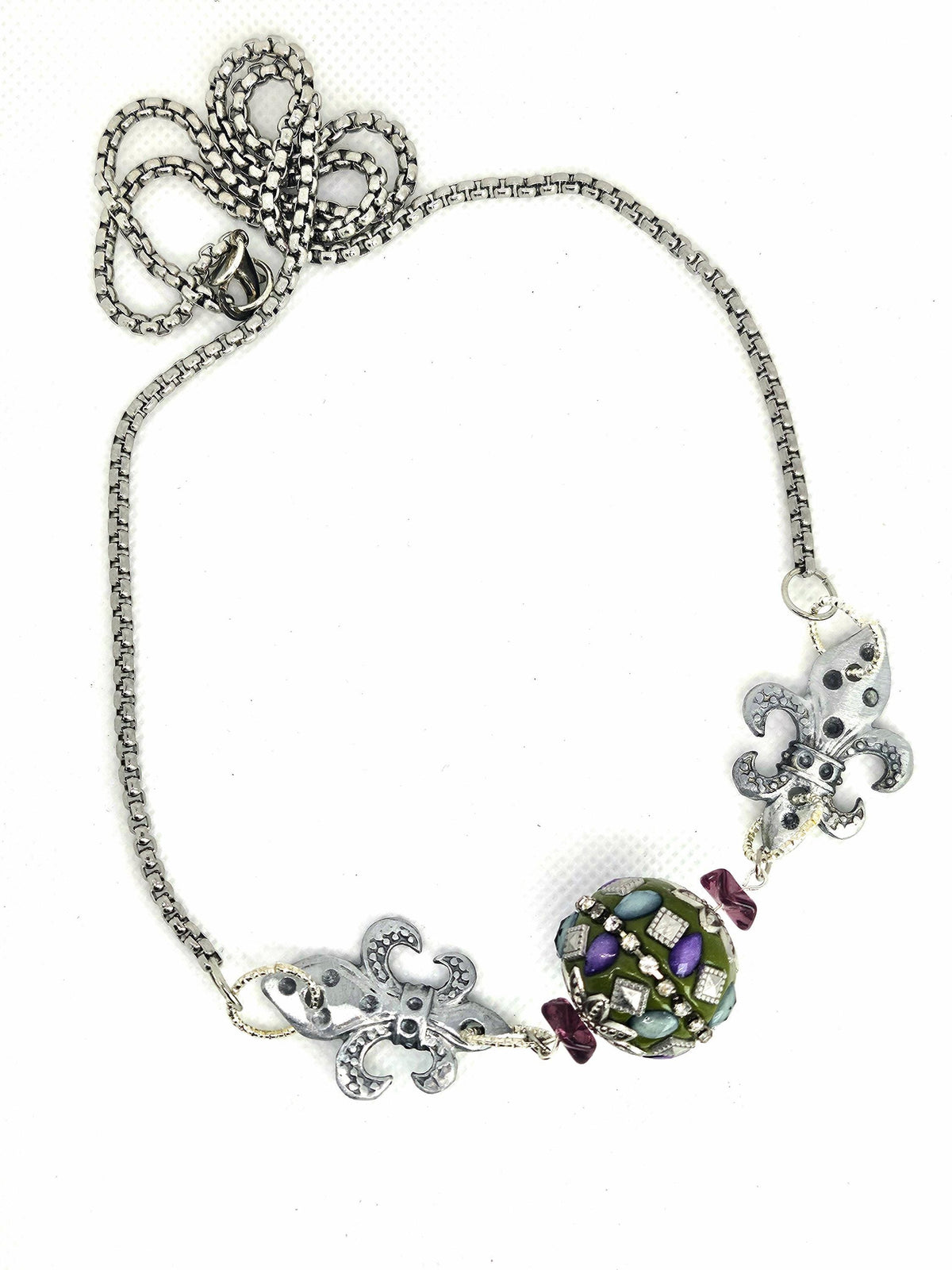 Fleur De Lis Jesse James Bead Pendant Necklace - Rustic Boho Handmade Jewelry Gift for Her - FREE Shipping Unique Accessory for Rustic