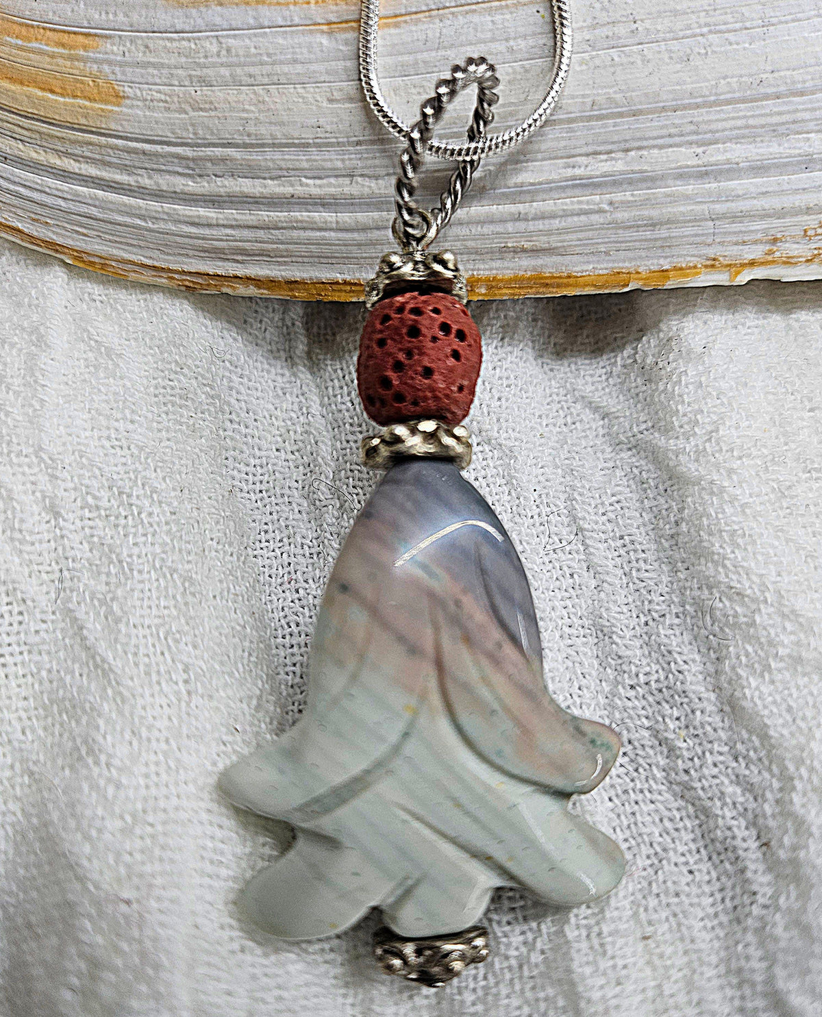 Ocean Jasper  Lava Stone Pendant Necklace on 16 Stainless Steel Chain - Beachy Earthy Jewelry for Everyday Wear Perfect Gift for Nature