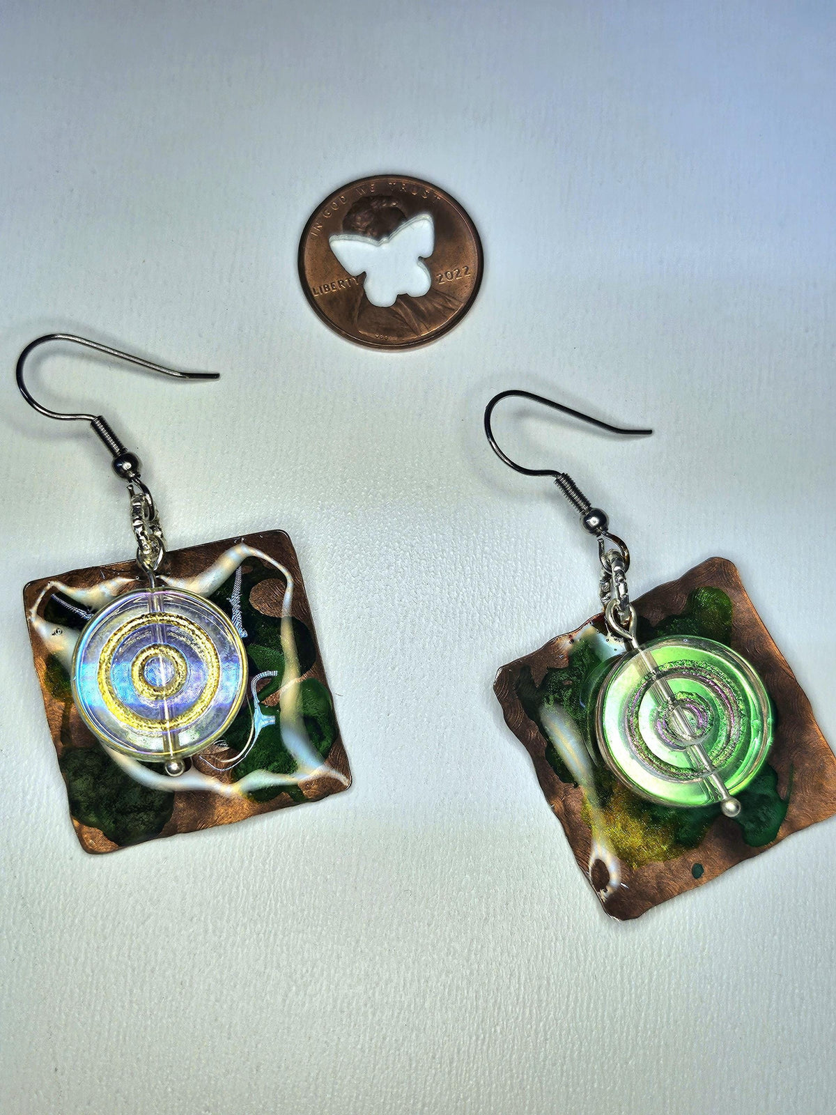 Hand Textured Copper  Czech Glass Rustic Boho Earrings Handmade Jewelry Gift for Her Free Shipping Unique Style 239