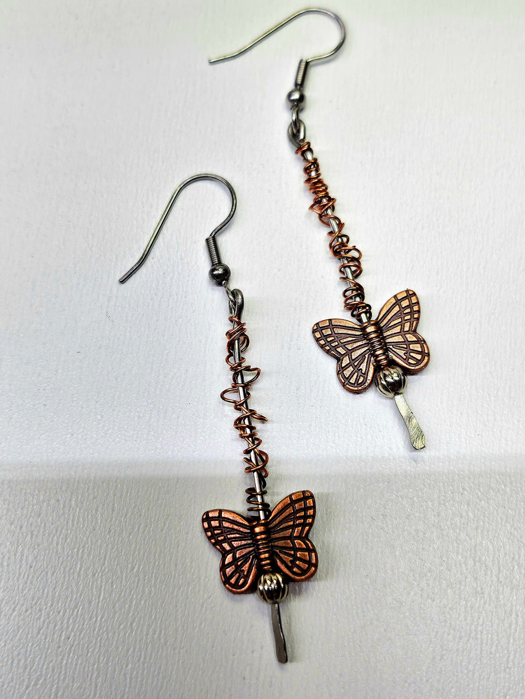 Copper Butterfly Dangle Earrings with Stainless Steel Hooks for Whimsical Fashion Lovers