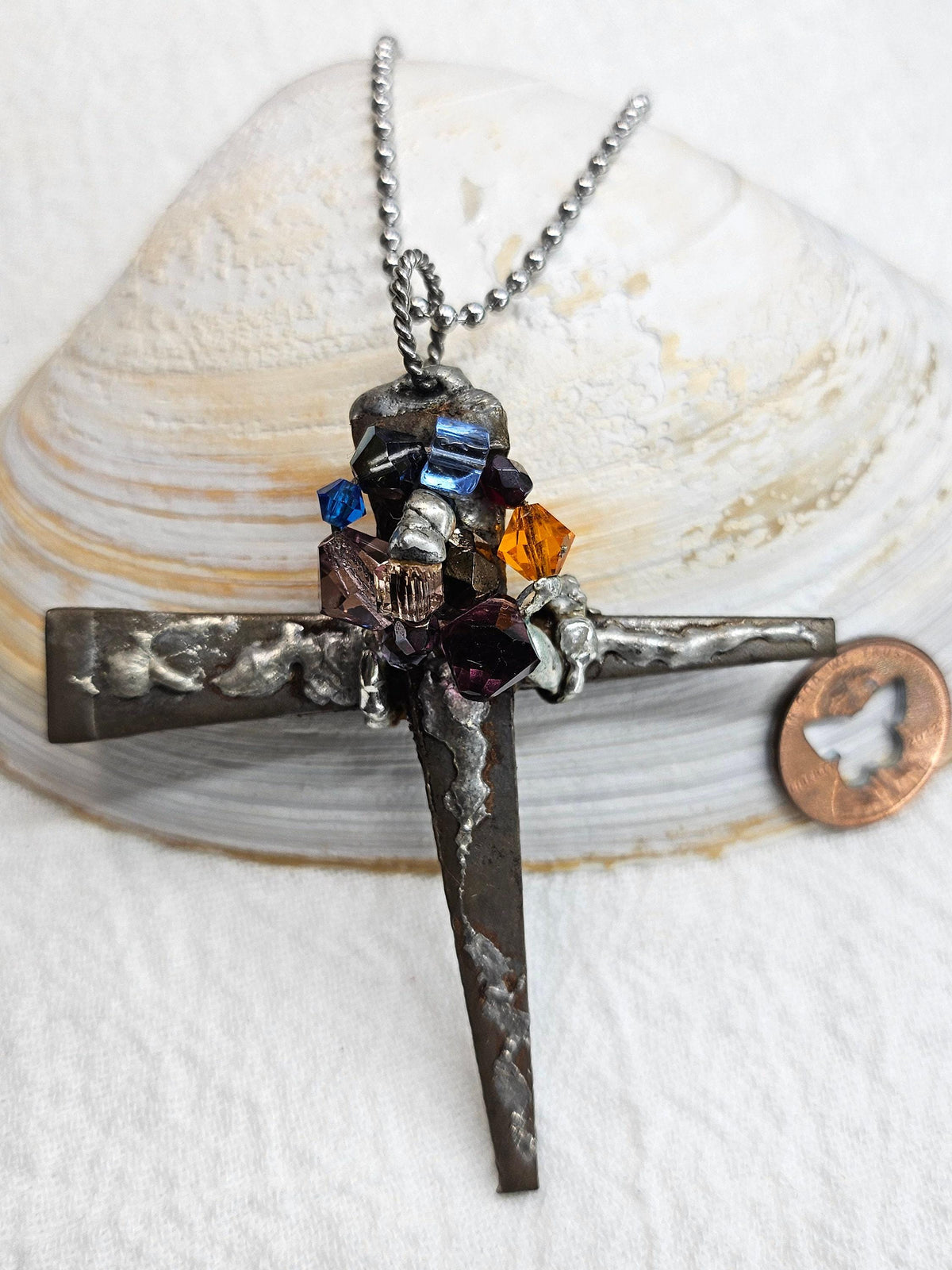 Handmade Rustic Boho Horse Shoe Nail Cross Pendant Jewelry Gift for Her  Unique Statement Piece with Free Shipping  Upcycled Charm