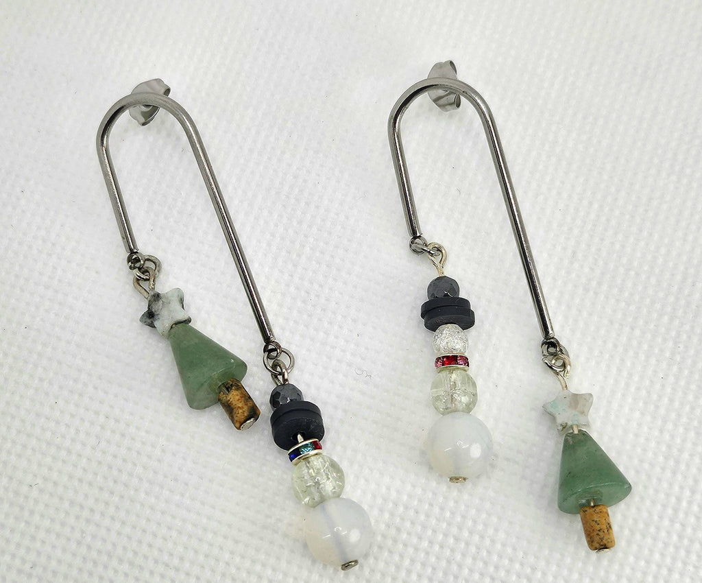 Green Aventurine & Mother of Pearl Christmas Earrings Rustic Boho Handmade Jewelry Gift for Her Free Shipping | Rustic Boho Jewelry #370