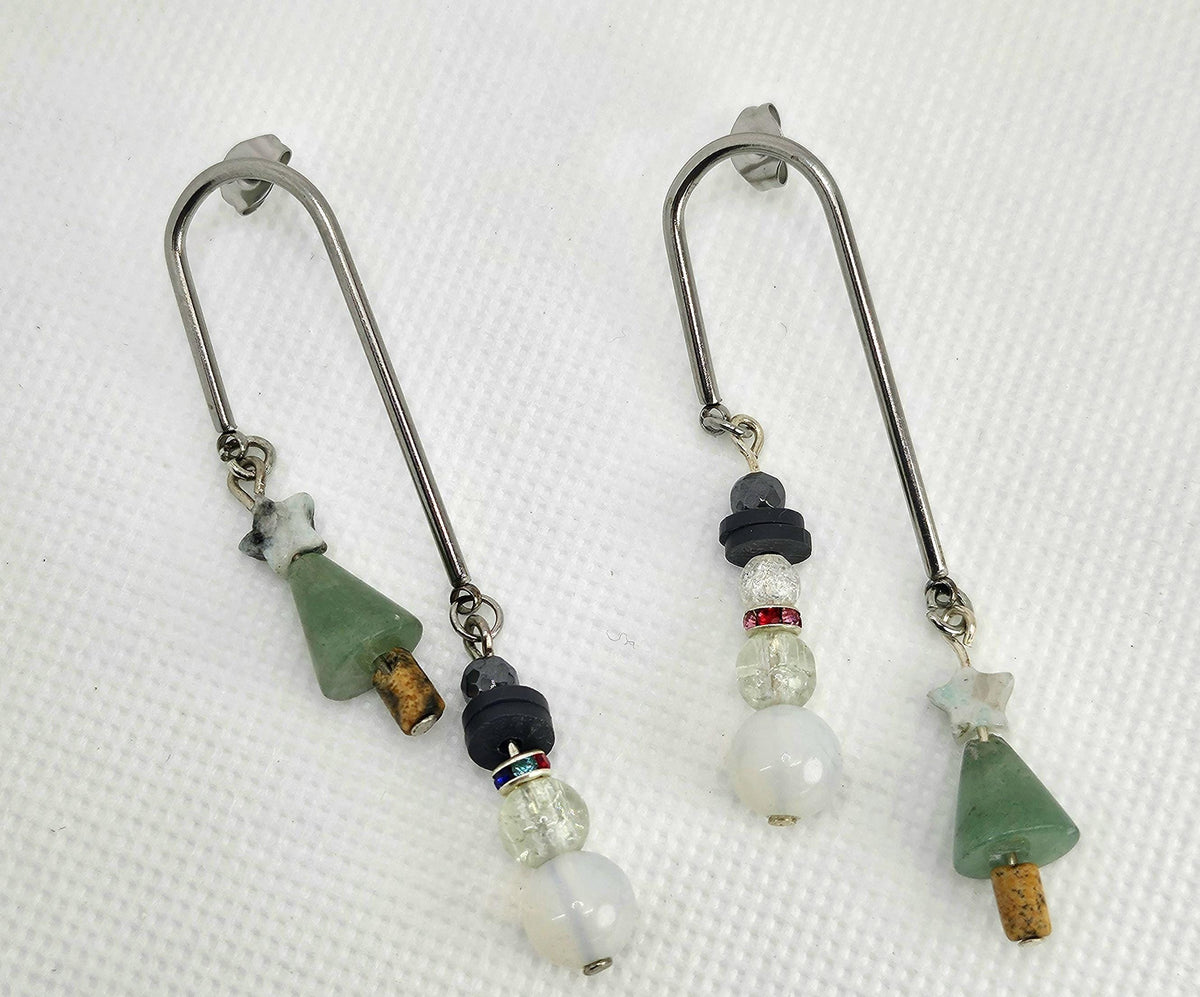 Green Aventurine & Mother of Pearl Christmas Earrings Rustic Boho Handmade Jewelry Gift for Her Free Shipping | Rustic Boho Jewelry #370