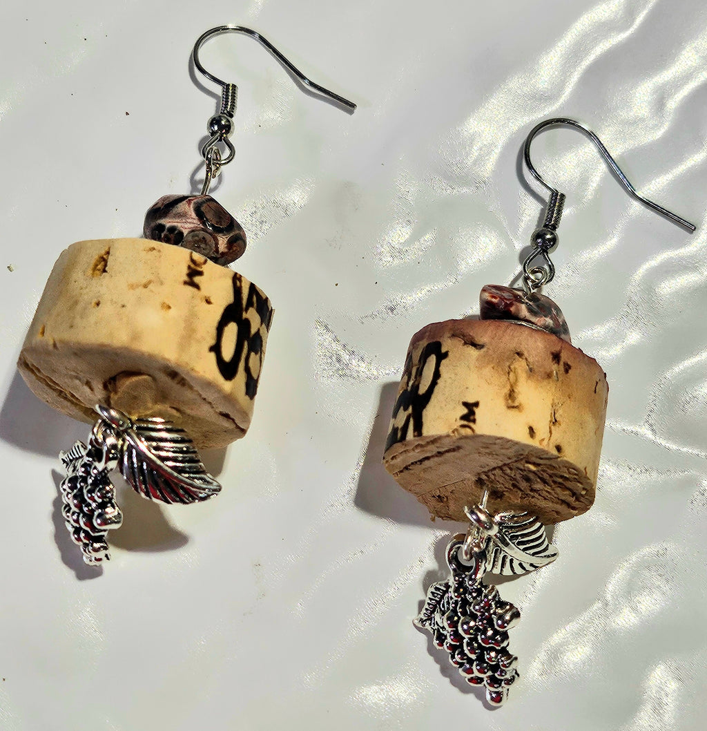 Leopard Skin Jasper  Cork Earrings with Stainless Steel Hooks - Lightweight Unique Nature-Inspired Jewelry for Stylish Adventures
