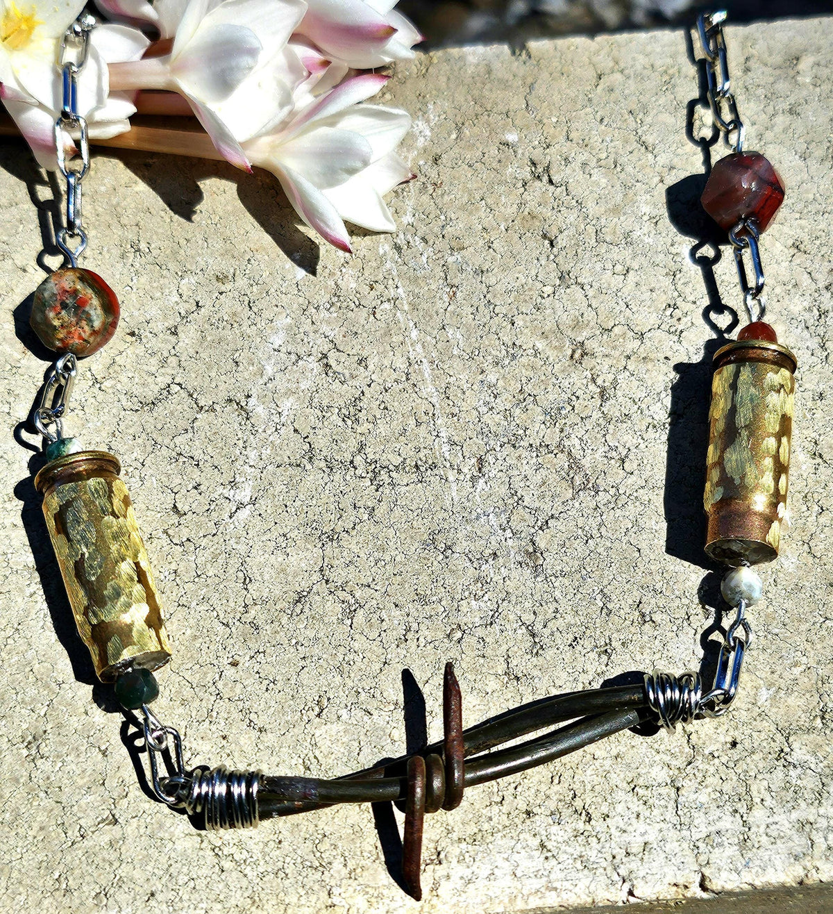 Barbed Wire  40mm Bullet Brass Pendant - Rustic Boho Handmade Jewelry Gift for Her - Unique Conversation Starter - Free Shipping