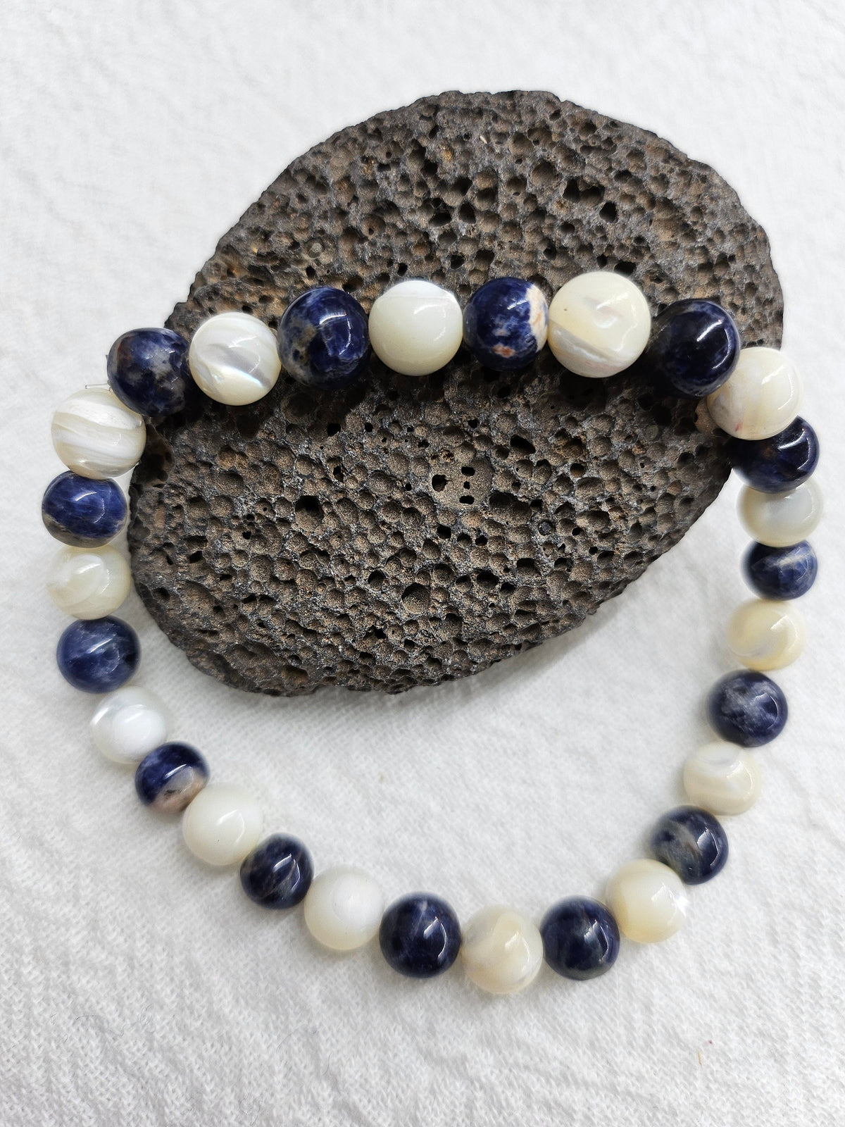 Natural Shell  Hematite Stone Stretch Bracelet for Unique Wrist Style Comfortable Fit and Fashionable Accessory - One-of-a-Kind Arm Candy