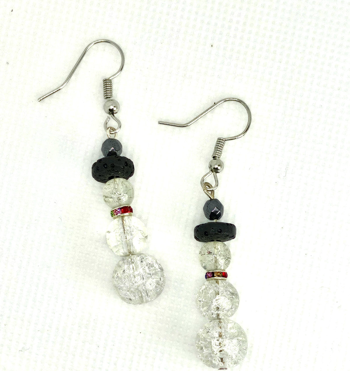 Clear Crackle Glass Earrings - Rustic Boho Handmade Jewelry Gift for Her - Unique Stainless Steel  Glass Design - Free Shipping