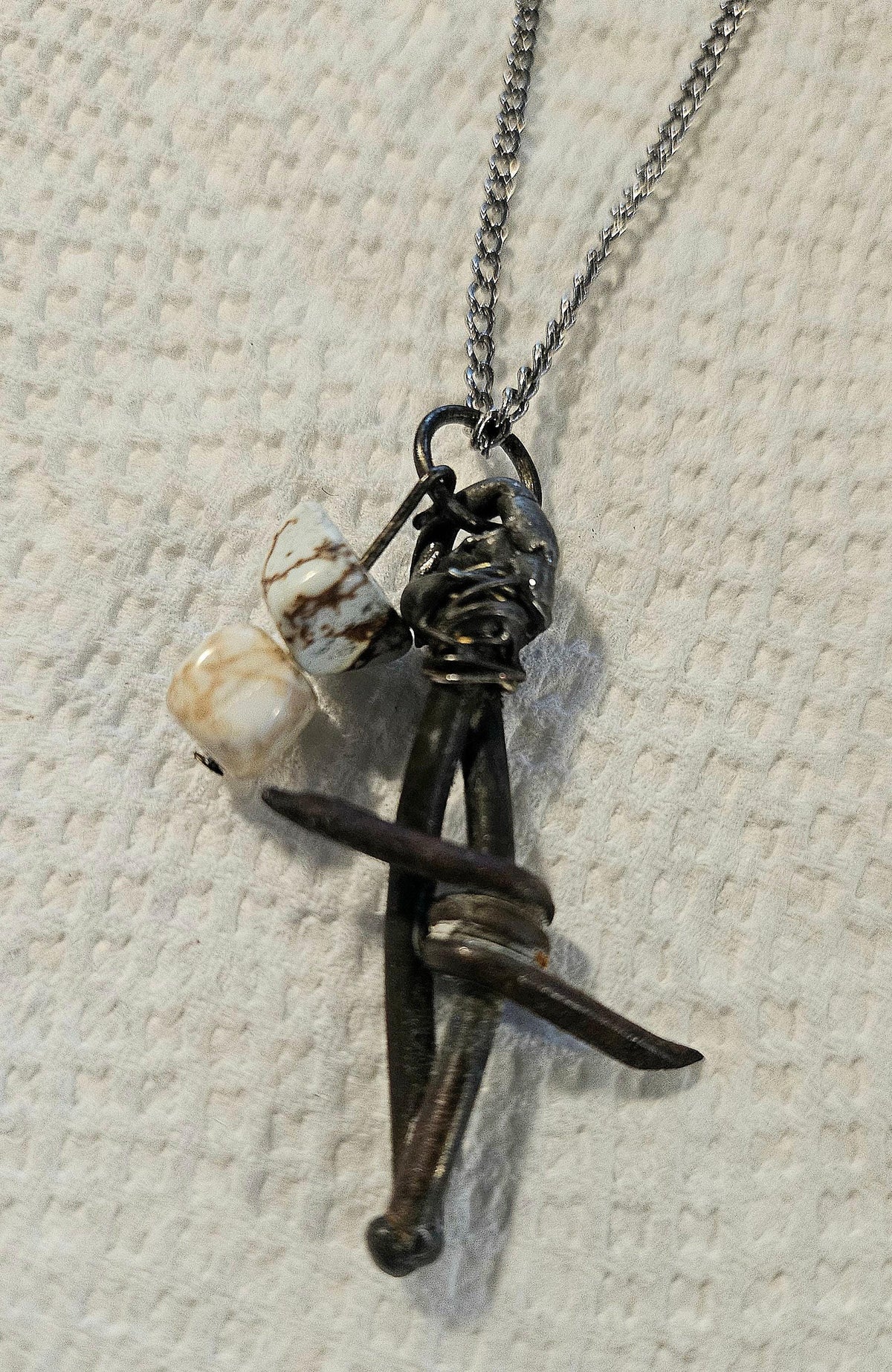 Barbed Wire  White Magnesite Pendant Rustic Boho Handmade Jewelry Gift for Her - Unique Statement Piece with Free Shipping