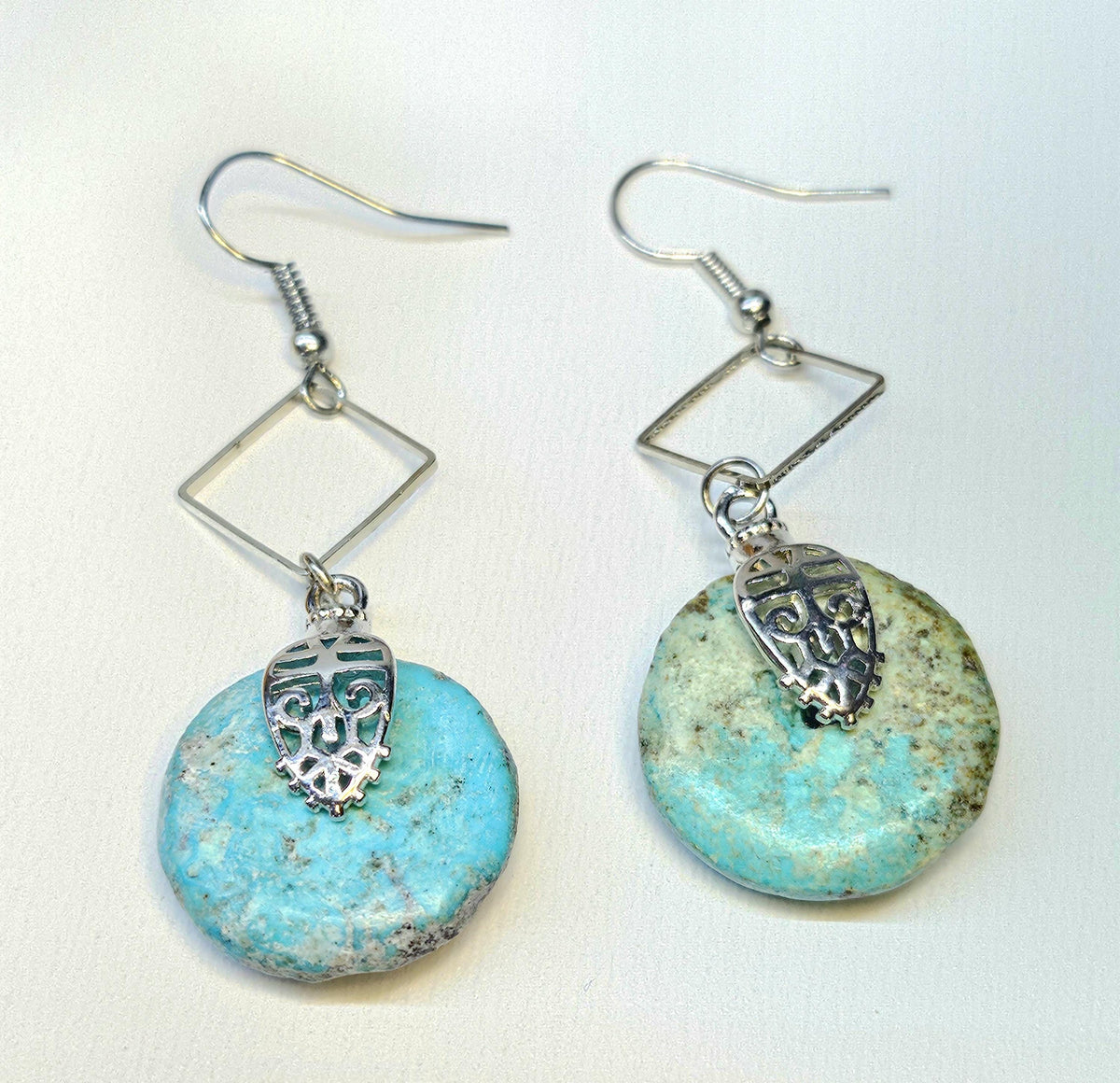 Turquoise Drop Earrings Rustic Boho Handmade Jewelry Gift for Her with FREE SHIPPING  Unique Artisan Earrings for Everyday Style 381