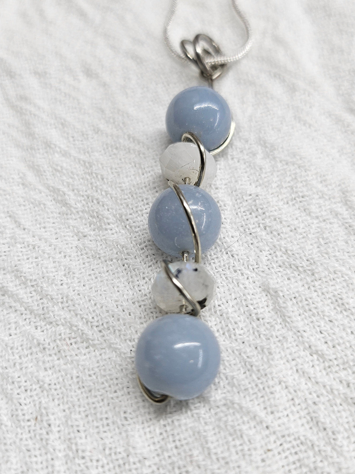 Blue Chalcedony  Moonstone Pendant Necklace on Stainless Steel Chain for Everyday Elegance and Sparkle