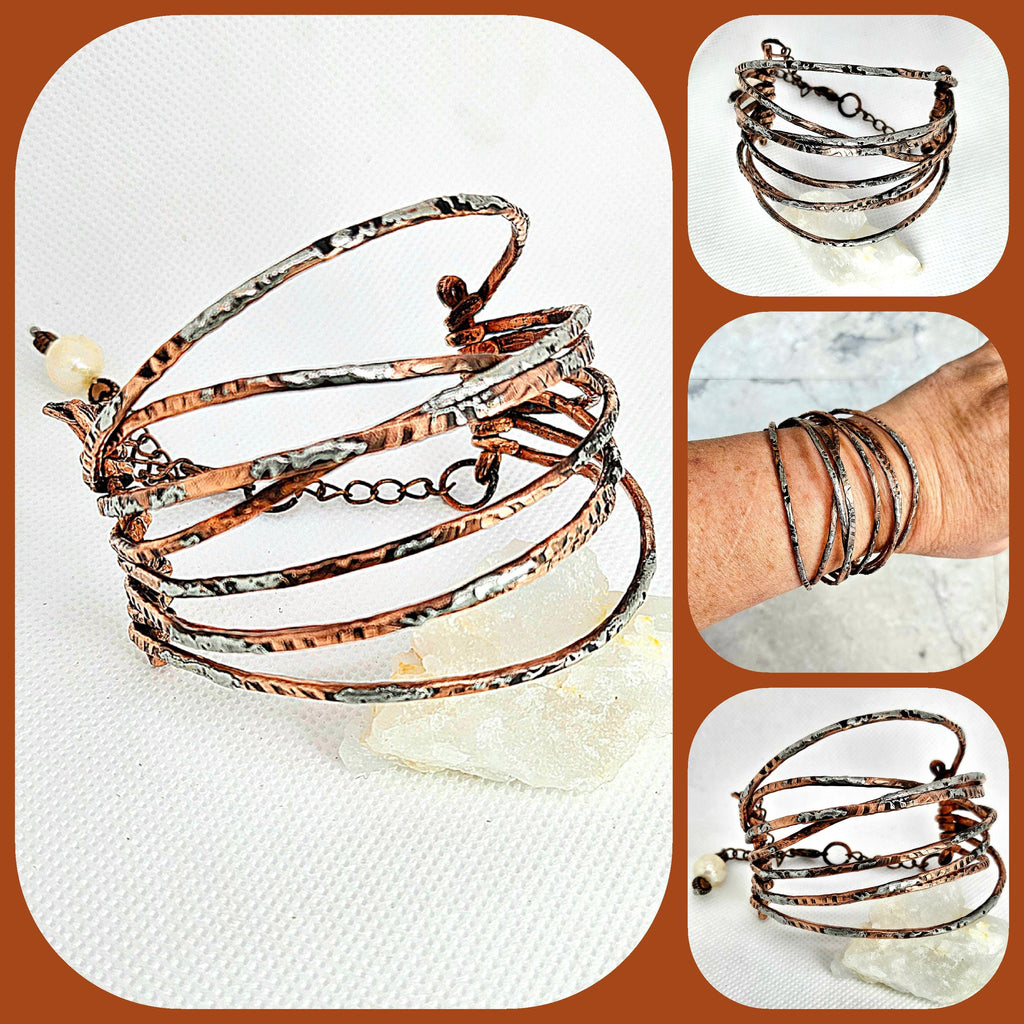 Hand Textured Copper Wire Bracelet with Silver Solder Accent  Rustic Charm Jewelry for Stylish Wrist Hugs  Unique Artisan Accessory