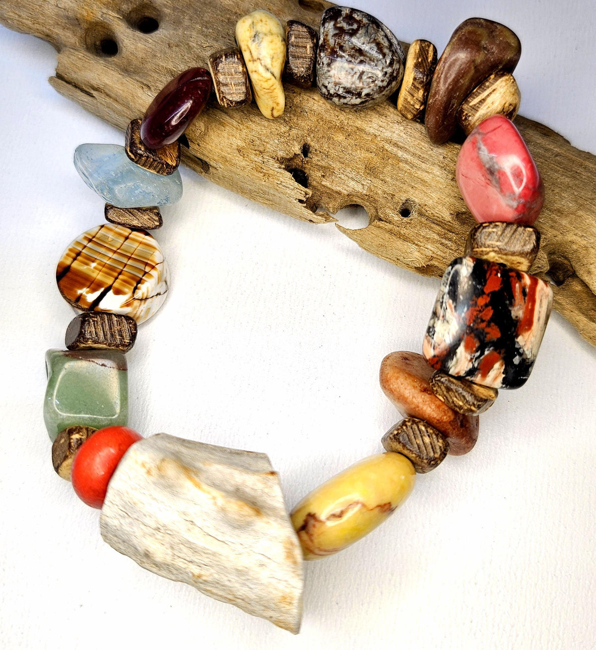 Multi-Gem Stone  Ceramic Deer Antler Bracelet Rustic Boho Handmade Jewelry Gift for Her Unique Nature-Inspired Accessory with Free Shipping