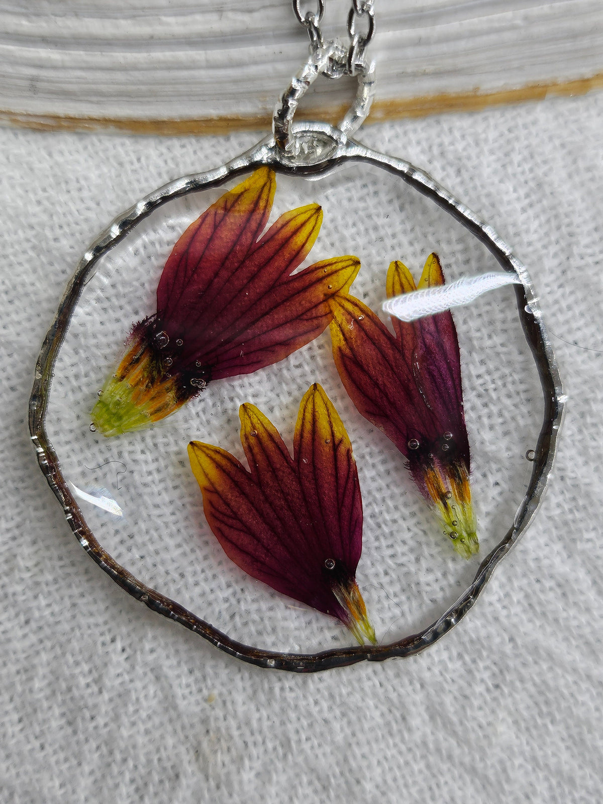 Dried Indian Blanket Flower Pendant Necklace on Durable Stainless Steel Chain - Nature-Inspired Floral Jewelry for Nature Lovers