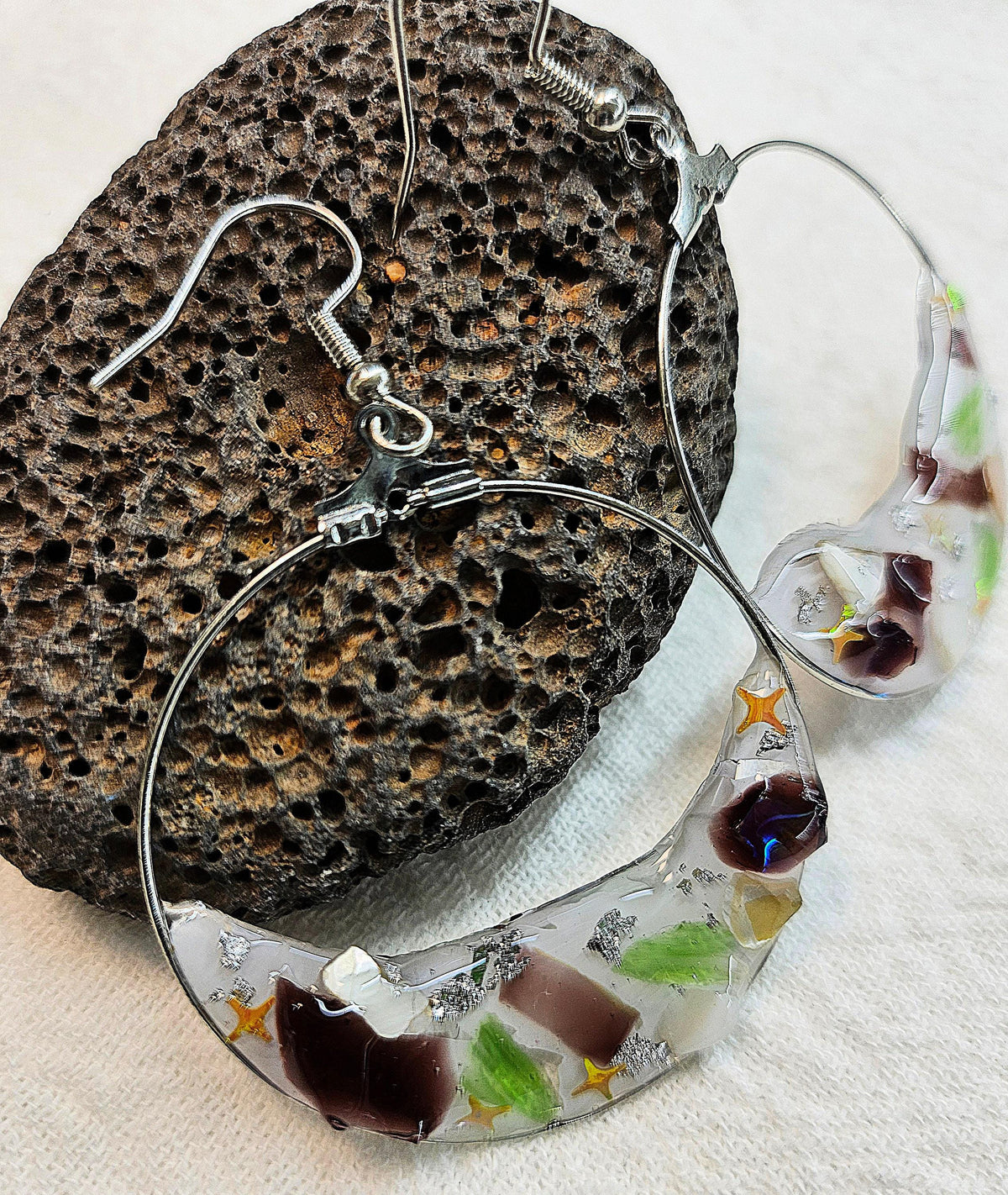 Mixed Stone Drop Earrings - Rustic Boho Handmade Jewelry Gift for Her - FREE Shipping Unique Artisan Design Perfect for Weddings  Beach Days