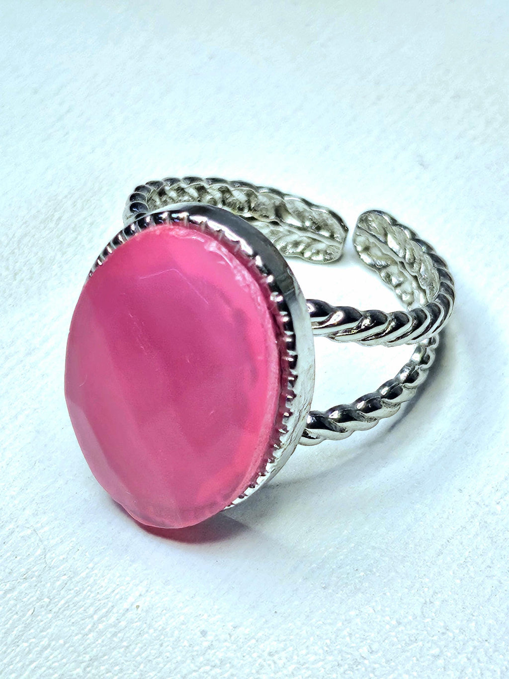 Pink Chalcedony Stainless Steel Ring - Generosity Stone for Heart Chakra Healing  Positive Energy Kindness Magnet