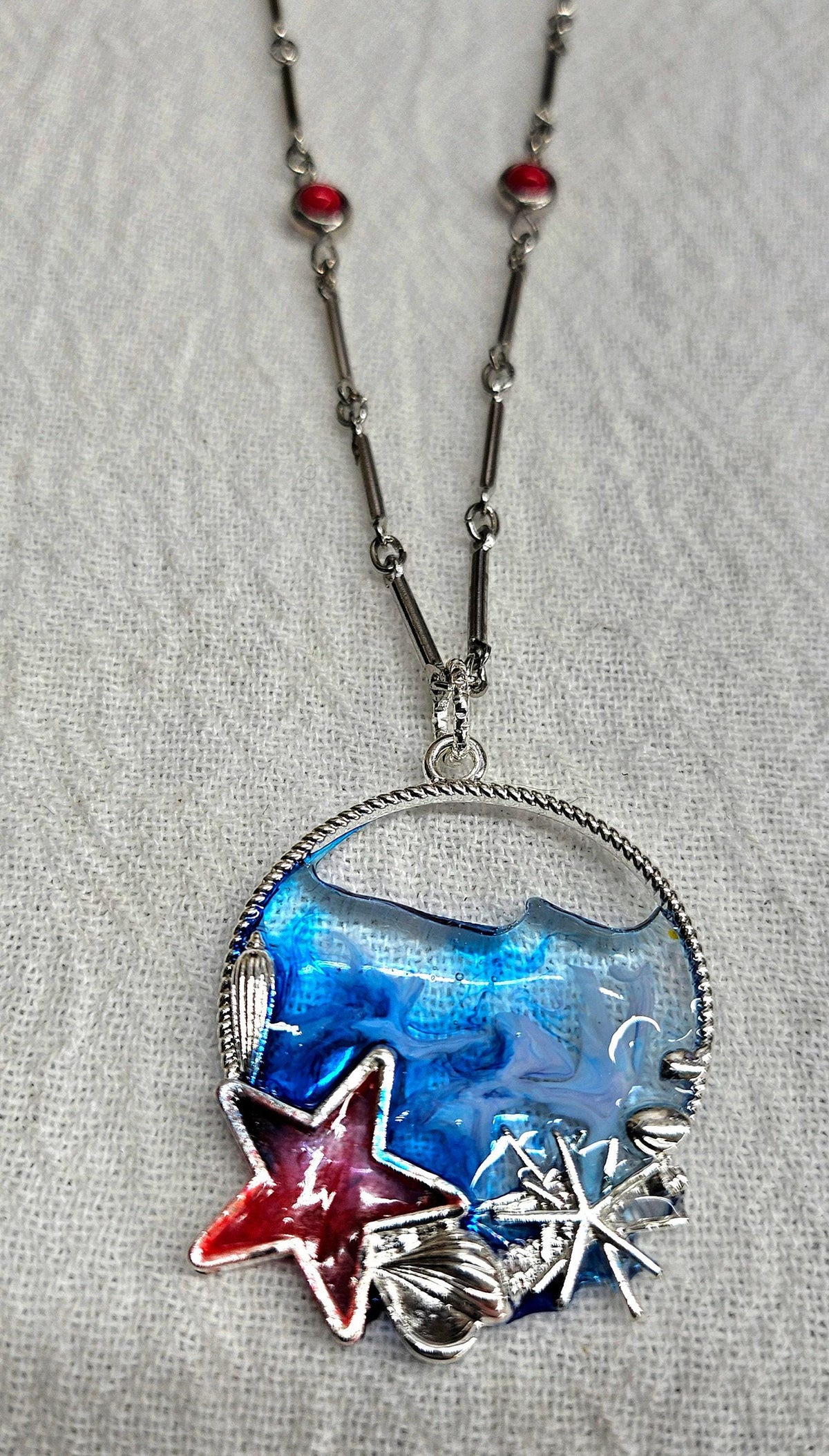 Handmade Red White Blue Resin Pendant Rustic Boho Jewelry Gift for Her  Free Shipping Unique Statement Piece Perfect for Any Occasion