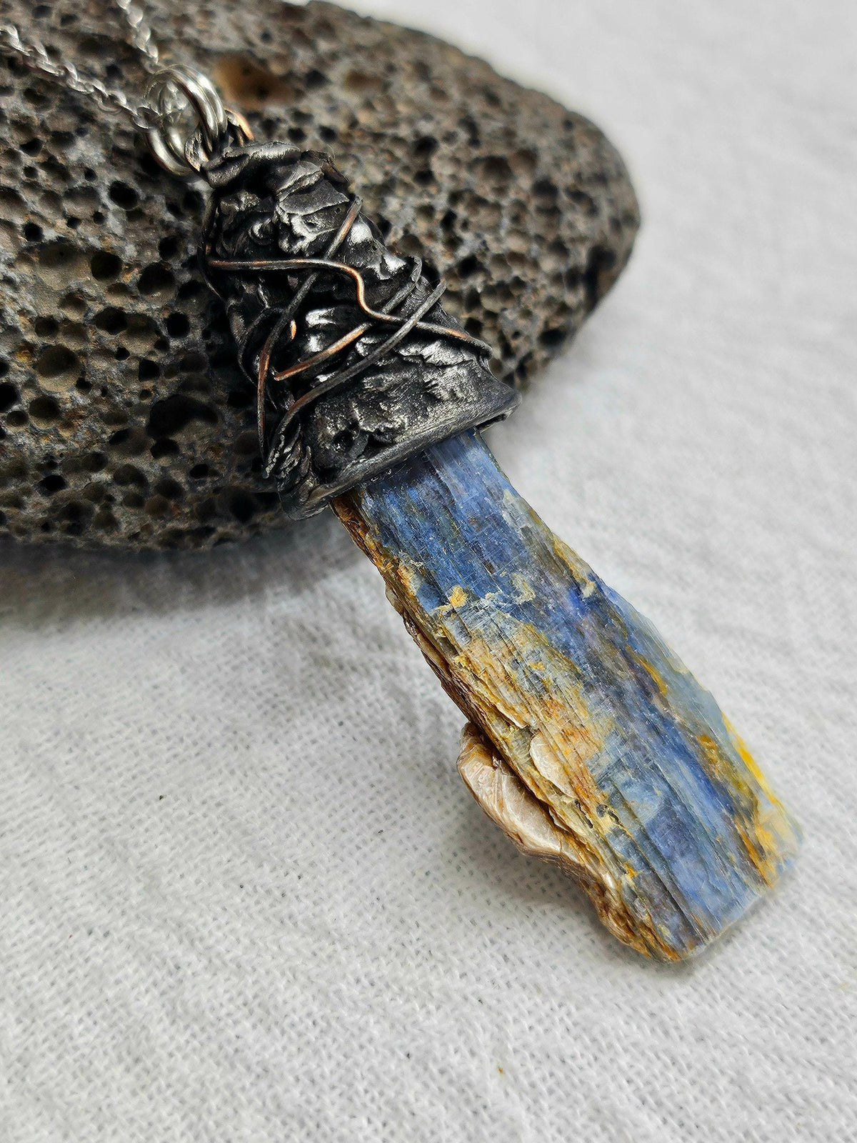 Blue Kyanite & Silver Solder Pendant Rustic Boho Handmade Jewelry Gift for Her Free Shipping | Rustic Boho Jewelry #389