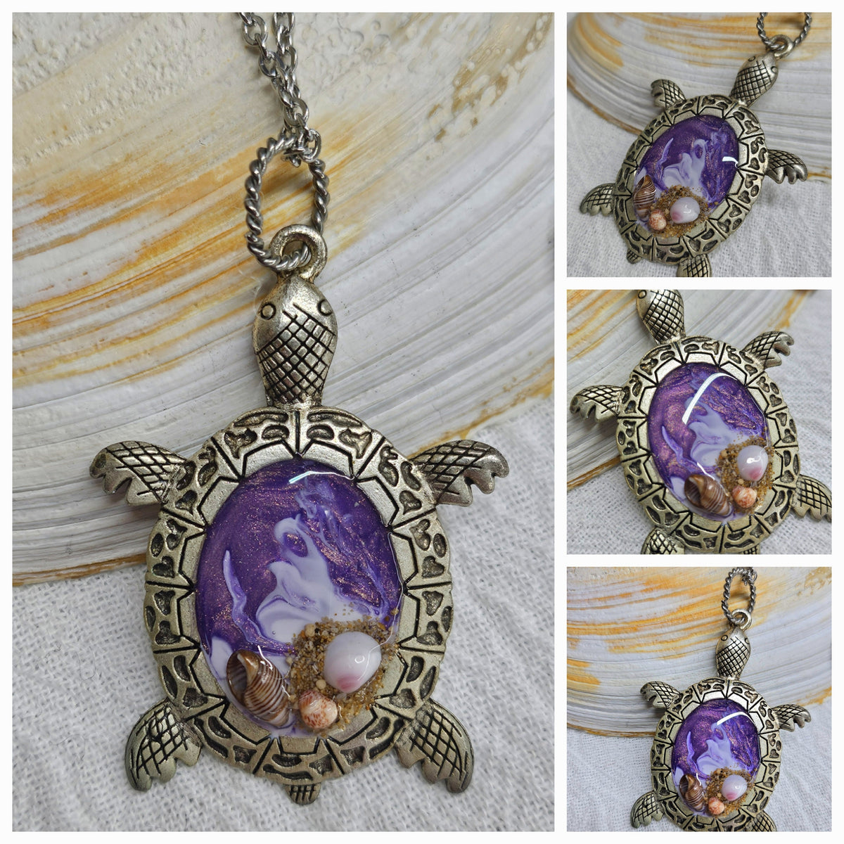 Hawaii Shells  Turtle Pendant Necklace on Stainless Steel Chain - Ocean-Inspired Jewelry for Beach Lovers - Perfect Gift for Mermaid