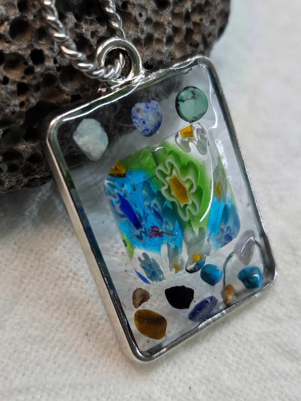 Unique Millifiori Pendant Necklace - Rustic Boho Handmade Jewelry Gift for Her - One-of-a-Kind Artisan Design with FREE Shipping