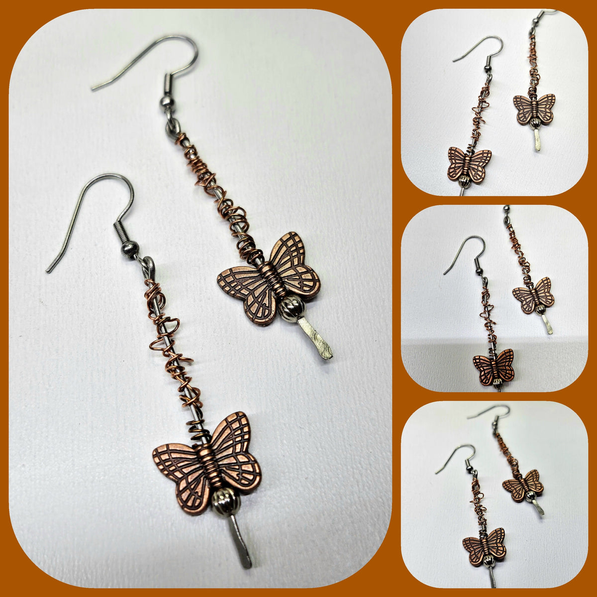 Copper Butterfly Dangle Earrings with Stainless Steel Hooks for Whimsical Fashion Lovers
