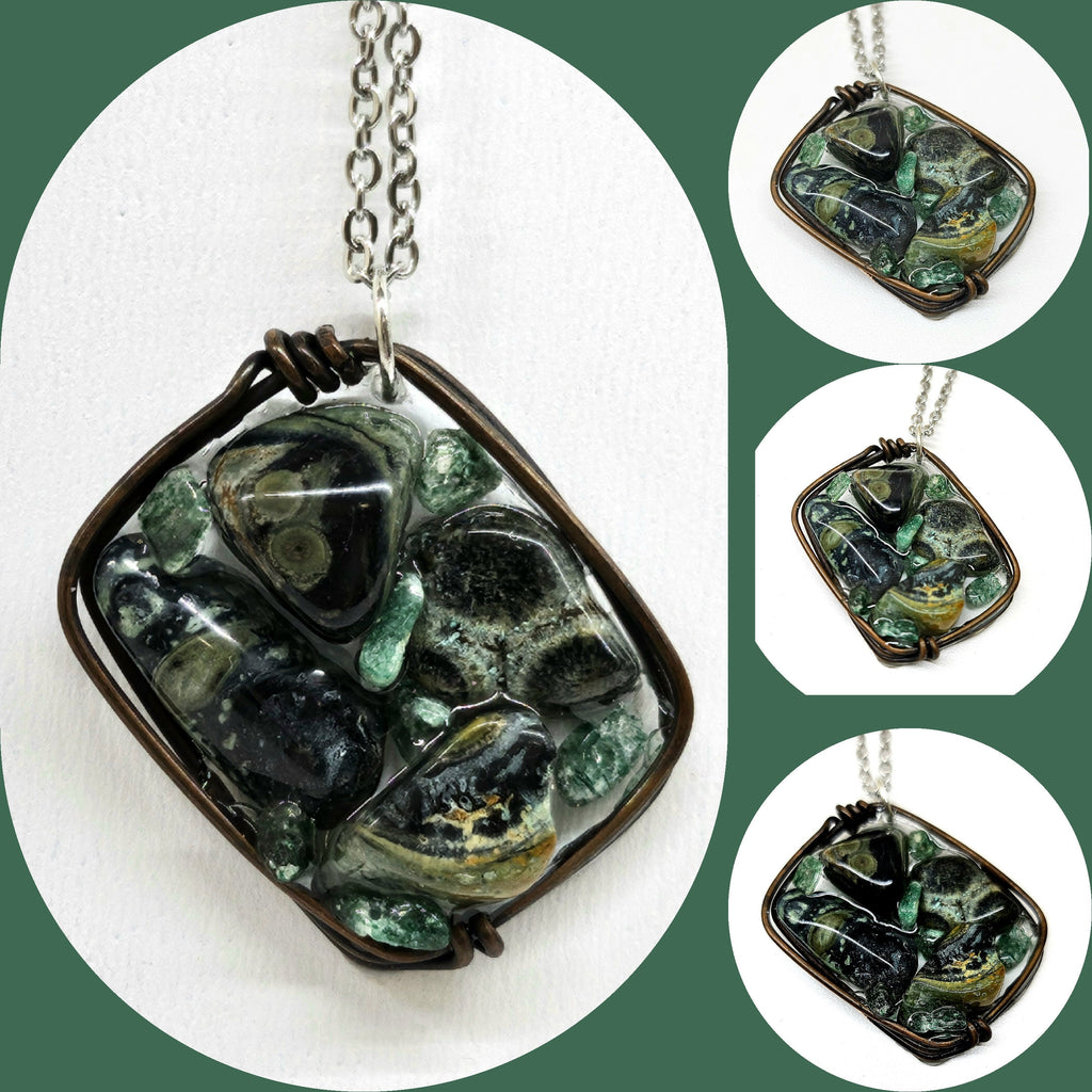 Kambaba Jasper Pendant Necklace on Stainless Steel Chain for Positive Energy  Calming Vibes  Stylish Healing Jewelry