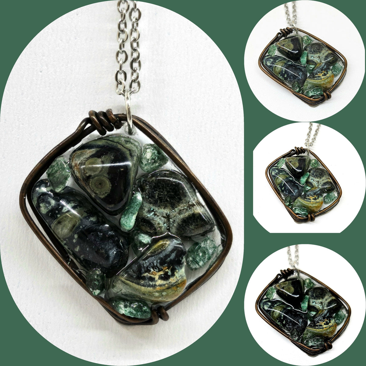 Kambaba Jasper Pendant Necklace on Stainless Steel Chain for Positive Energy  Calming Vibes  Stylish Healing Jewelry