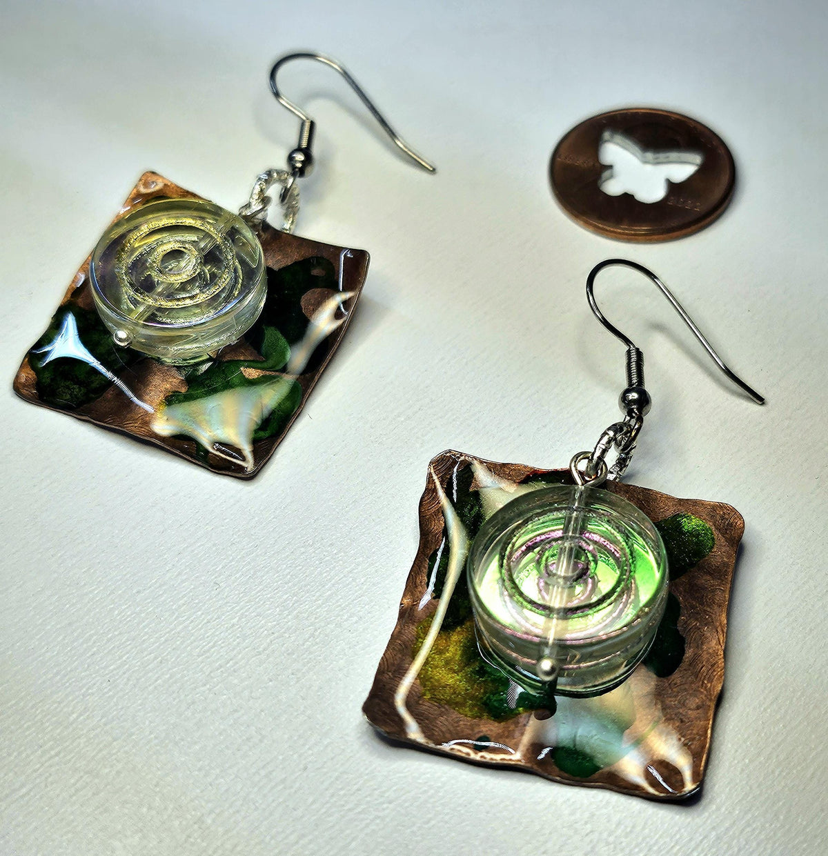 Hand Textured Copper  Czech Glass Rustic Boho Earrings Handmade Jewelry Gift for Her Free Shipping Unique Style 239