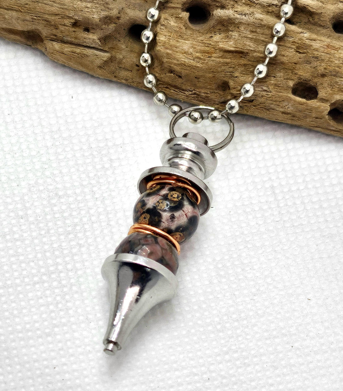 Leopard Skin Jasper Pendant Necklace on Durable Stainless Steel Chain for Fashionistas with Wild Style