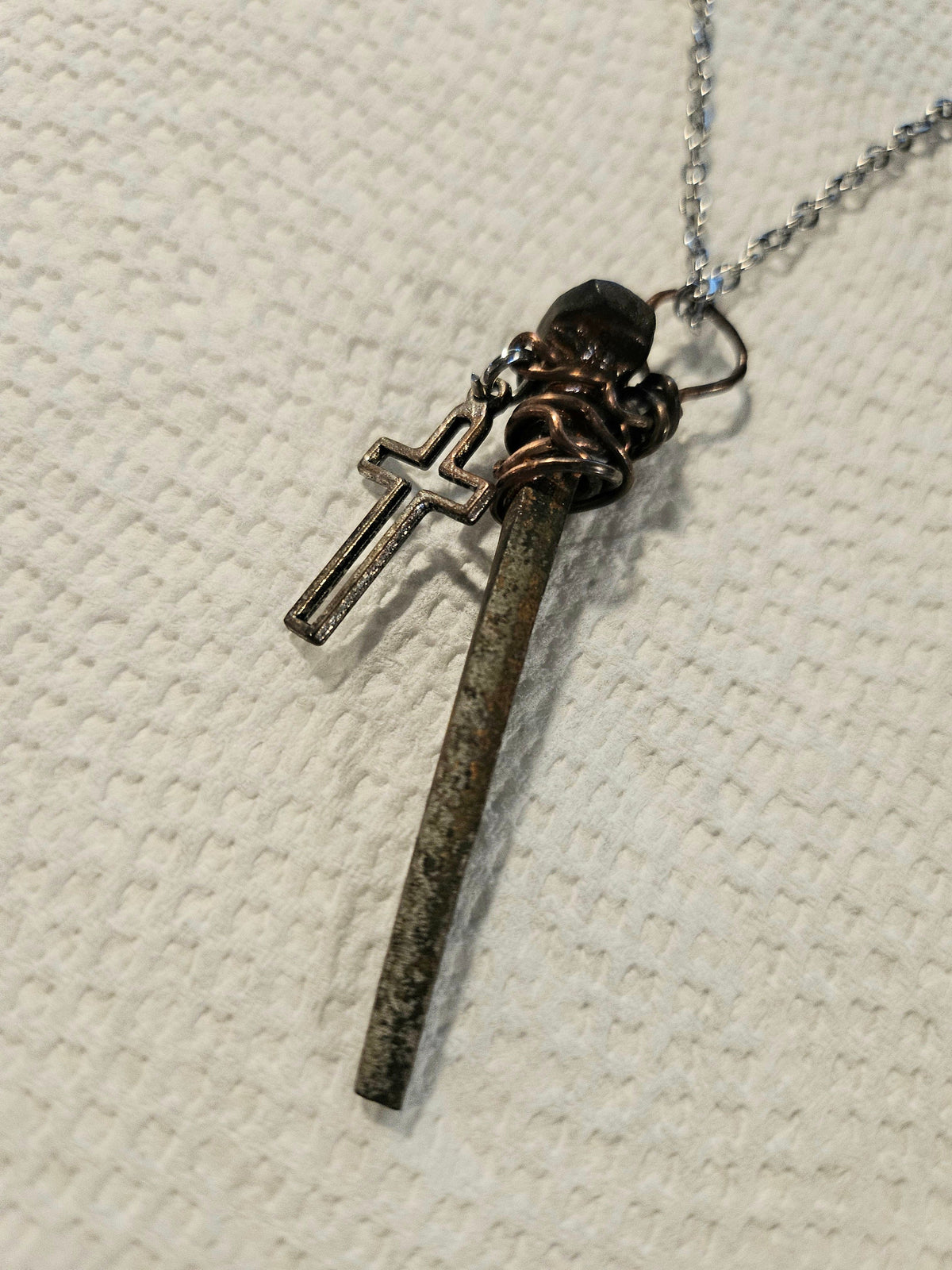 Whimsical Horse Shoe Nail  Cross Pendant Necklace in Durable Stainless Steel - Rustic Cowboy Spiritual Jewelry for Unique Style