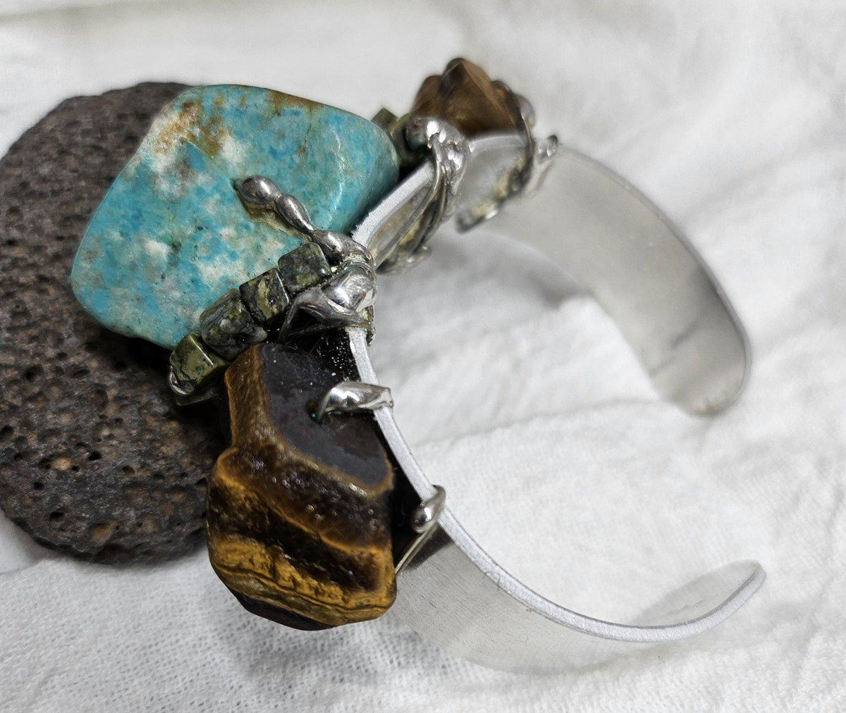 Turquoise  Tiger Eye Cuff Bracelet for Women  Unique Boho Chic Adjustable Design  Comfortable Statement Jewelry  Perfect Gift Idea