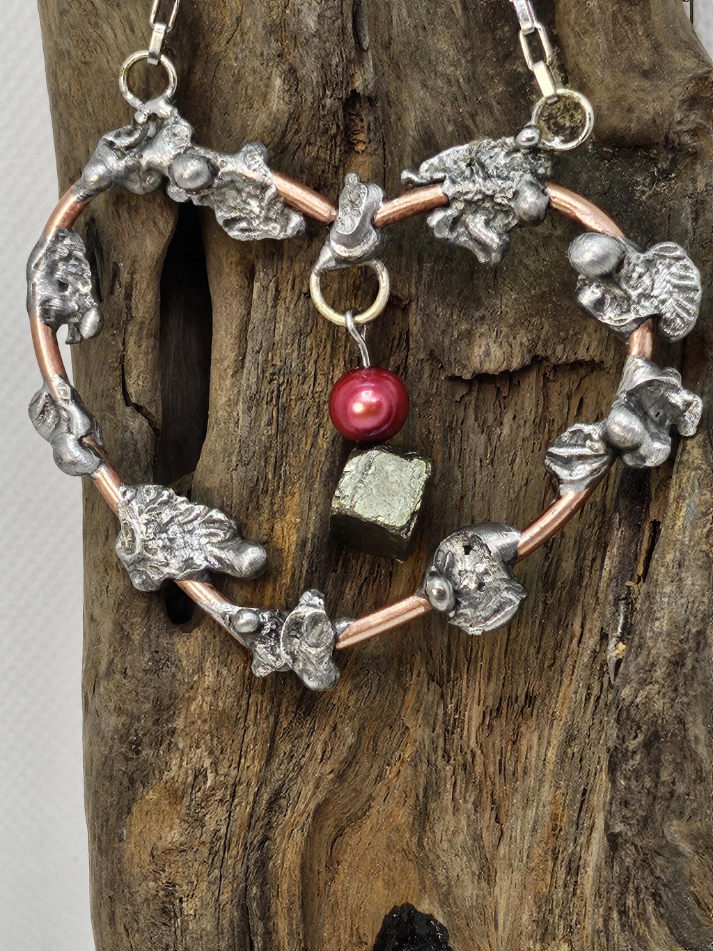Handcrafted Pink Freshwater Pearl Necklace  Earring Set with Sparkling Pyrite Accents Durable Copper Wire Stainless Steel Hooks
