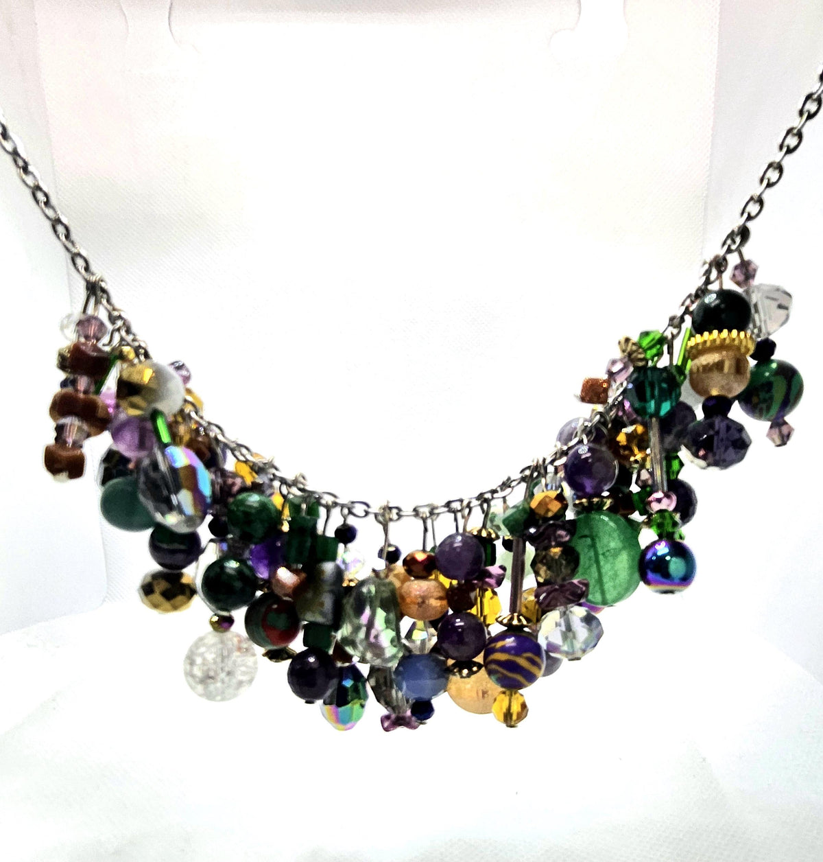 Crystal  Glass Cluster Necklace - Rustic Boho Handmade Jewelry Gift for Her - Free Shipping - Unique Statement Piece for Any Occasion
