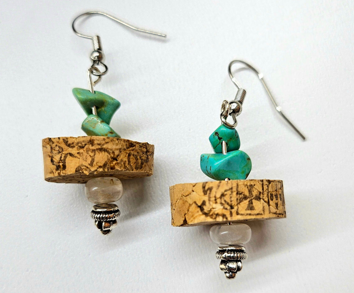 Genuine Turquoise  Wine Cork Earrings for Wine Lovers  Lightweight Stainless Steel Hooks  Stylish Accessories for Fashionable Sips