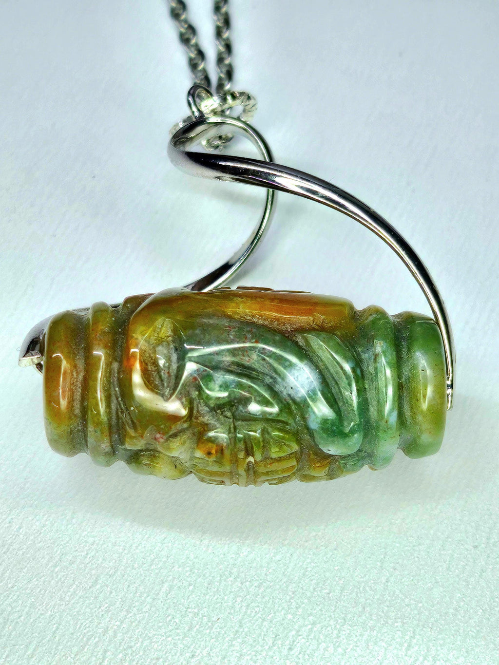 Handmade Carved Jadeite Stone Pendant - Rustic Boho Jewelry Gift for Her - Unique Nature-Inspired Design with Free Shipping