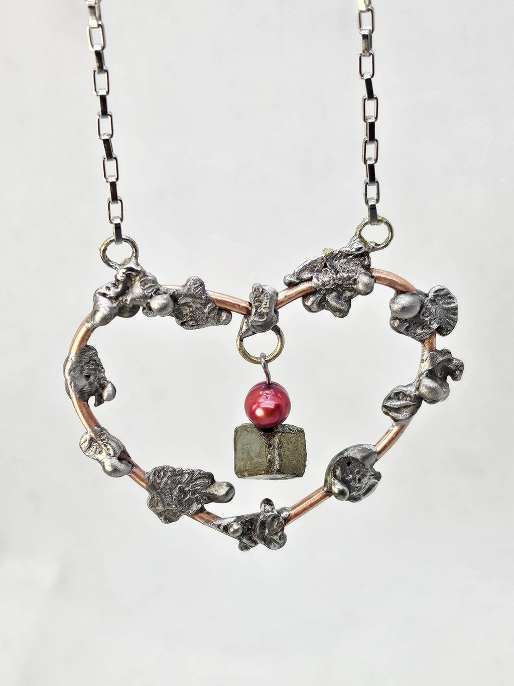 Handmade Pearl & Pyrite Pendant Necklace Earrings Set