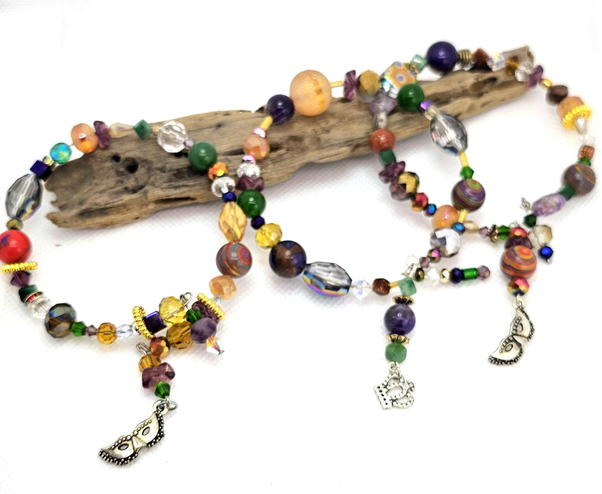 Crystal & Stone Bangle Bracelet Set - Memory Wire Bracelets
