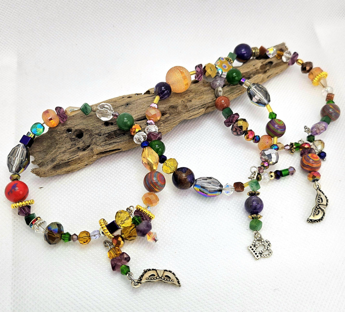 Crystal & Stone 3-Wrap Bracelet: Memory Wire Bangle