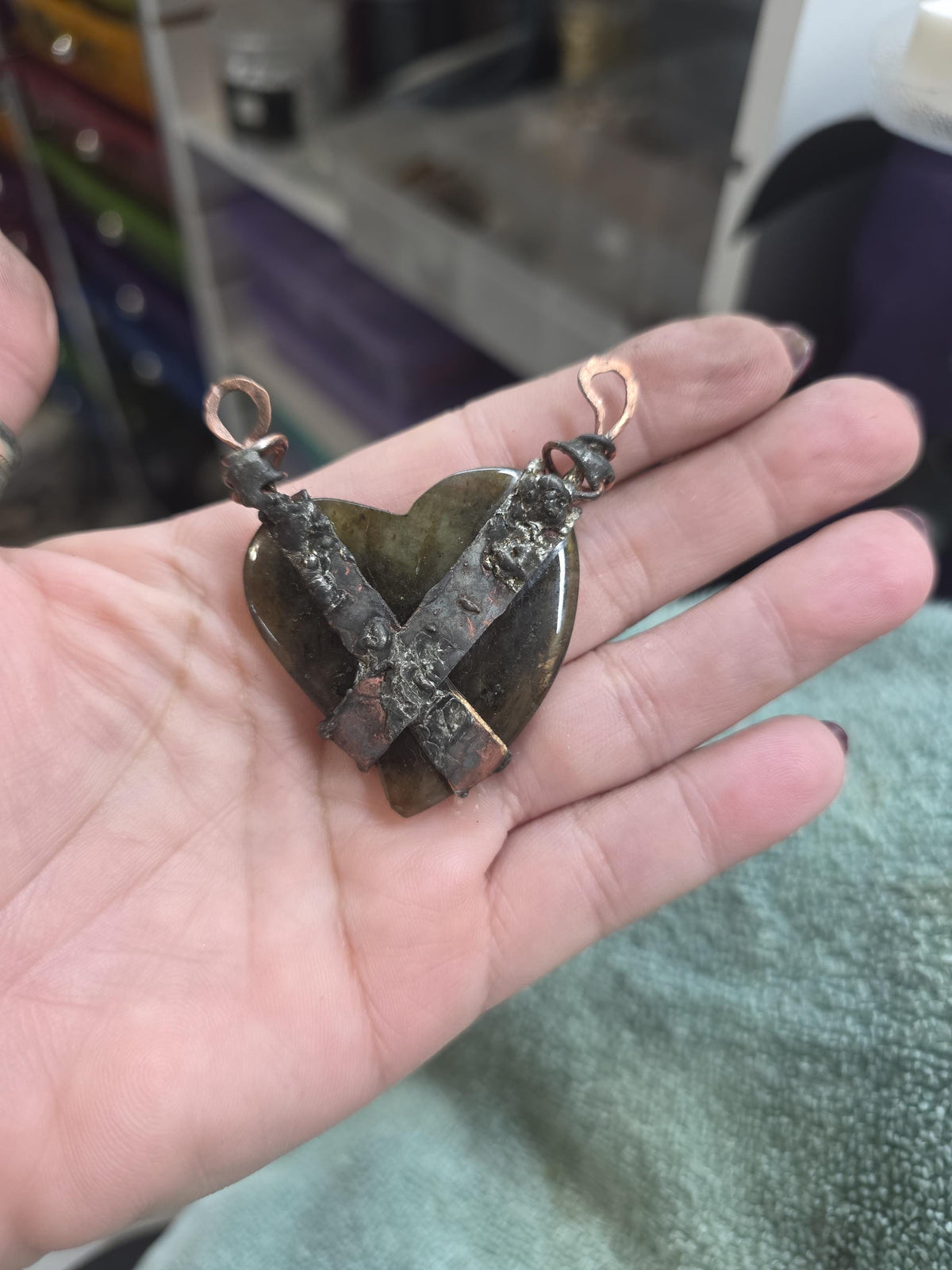 Bound Heart Necklace – Rustic Claw-Set Stone Pendant, Handmade Mixed Metal Jewelry, Labradorite Heart Necklace| Unbroken Collection