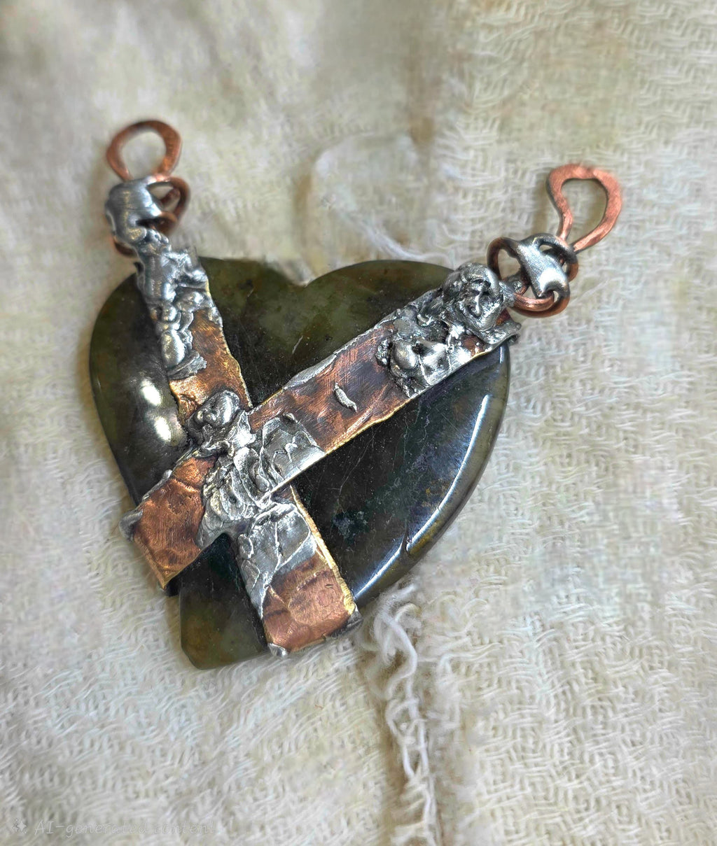 Bound Heart Necklace – Rustic Claw-Set Stone Pendant, Handmade Mixed Metal Jewelry, Labradorite Heart Necklace| Unbroken Collection