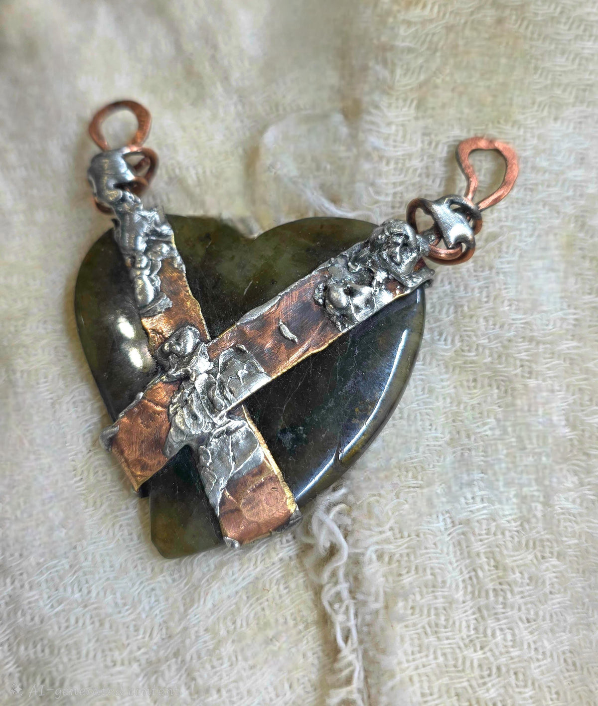 Bound Heart Necklace – Rustic Claw-Set Stone Pendant, Handmade Mixed Metal Jewelry, Labradorite Heart Necklace| Unbroken Collection