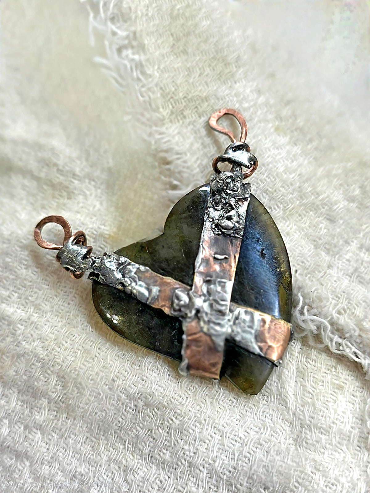 Bound Heart Necklace – Rustic Claw-Set Stone Pendant, Handmade Mixed Metal Jewelry, Labradorite Heart Necklace| Unbroken Collection