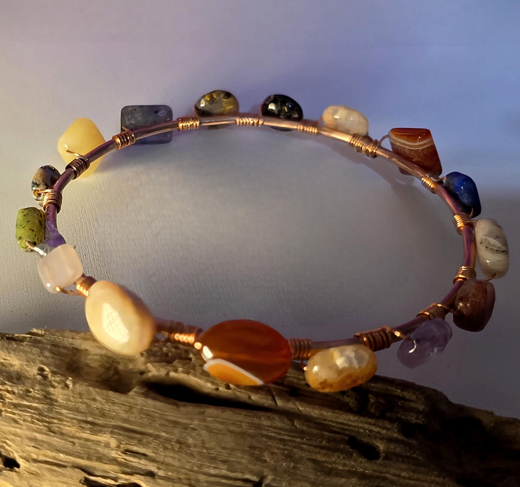 UNBROKEN Armor Bangle Bracelet – Handcrafted Copper Wire & Stone Bracelet, Rustic Warrior Jewelry, Forged Strength,Survivor JewelryUnbroken