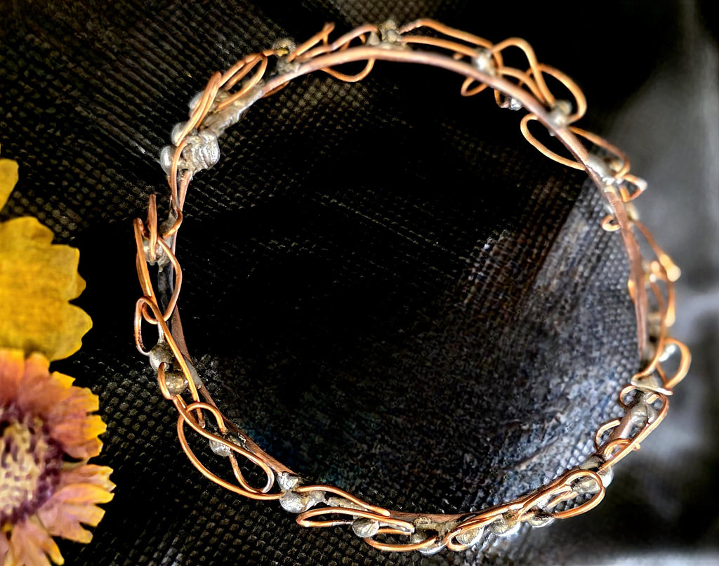 UNBROKEN Armor Bangle Bracelet – Handcrafted Copper Wire & Stone Bracelet, Rustic Warrior Jewelry, Forged Strength,Survivor JewelryUnbroken