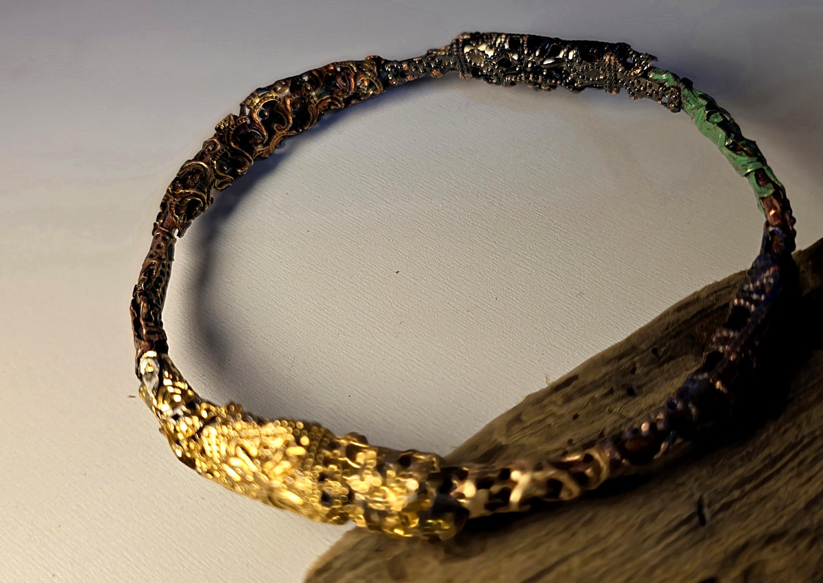 UNBROKEN Armor Bangle Bracelet – Handcrafted Copper Wire & Stone Bracelet, Rustic Warrior Jewelry, Forged Strength,Survivor JewelryUnbroken