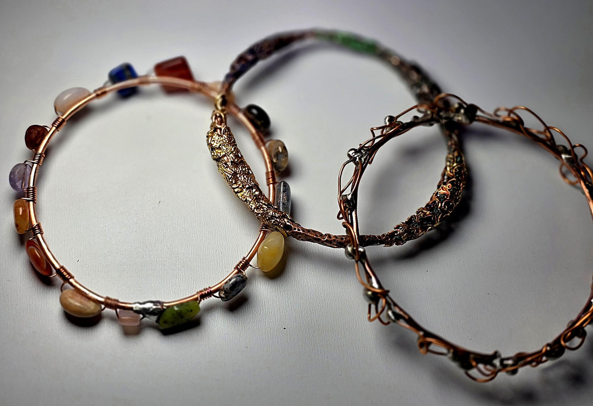 UNBROKEN Armor Bangle Bracelet – Handcrafted Copper Wire & Stone Bracelet, Rustic Warrior Jewelry, Forged Strength,Survivor JewelryUnbroken
