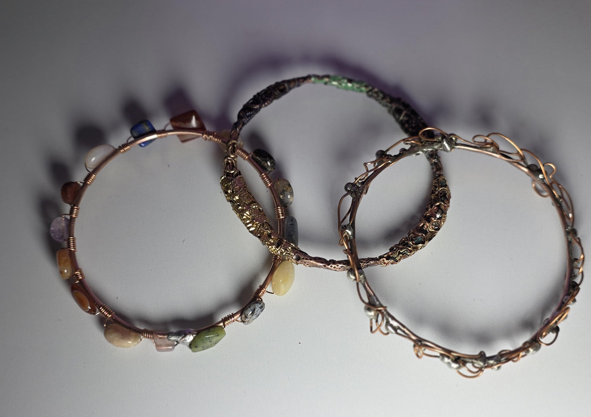 UNBROKEN Armor Bangle Bracelet – Handcrafted Copper Wire & Stone Bracelet, Rustic Warrior Jewelry, Forged Strength,Survivor JewelryUnbroken