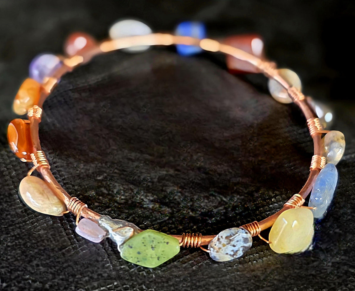 UNBROKEN Armor Bangle Bracelet – Handcrafted Copper Wire & Stone Bracelet, Rustic Warrior Jewelry, Forged Strength,Survivor JewelryUnbroken