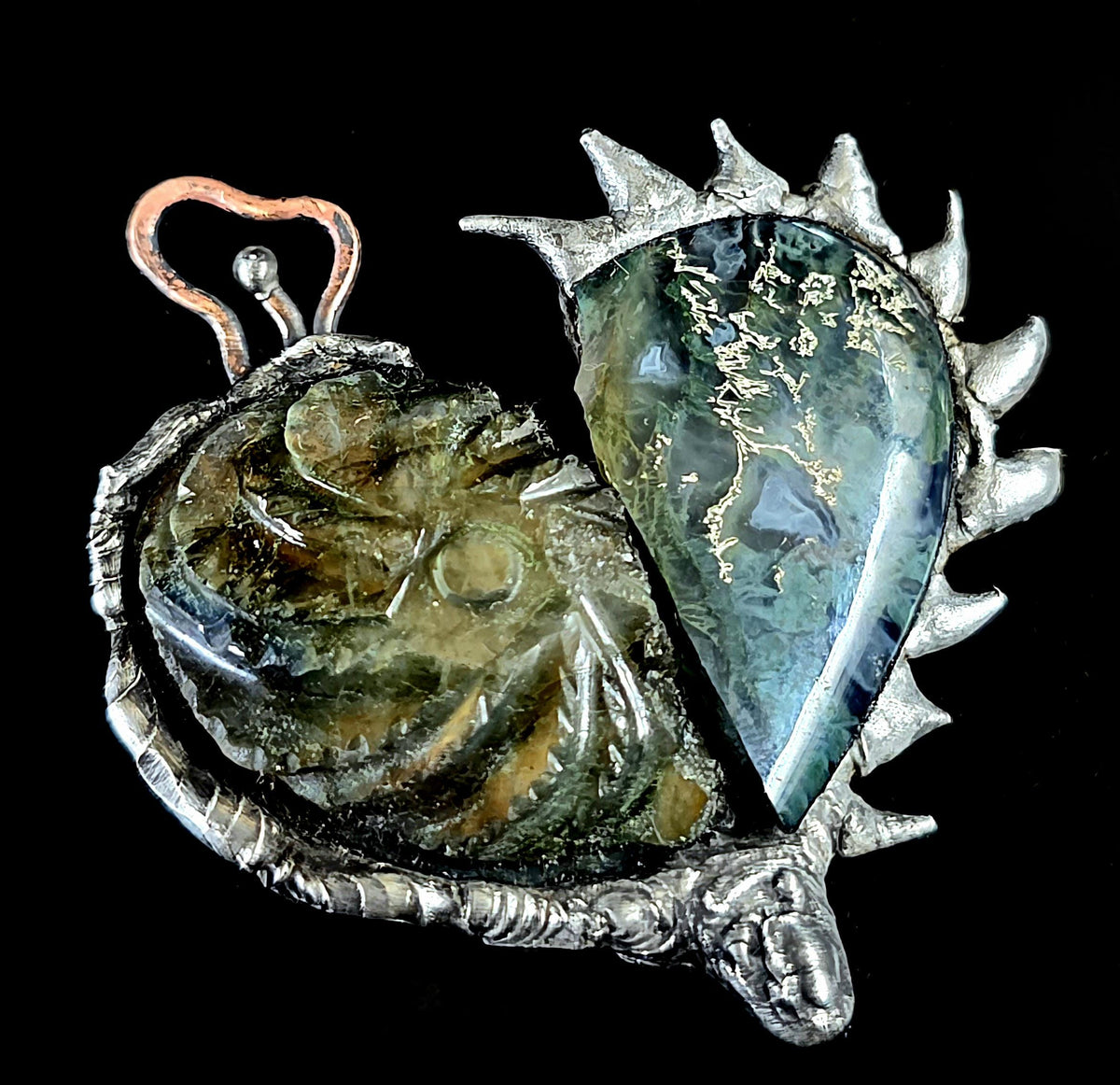 Once Broken, Now Unbreakable – Hand-Forged Heart Pendant, Mixed Stone Survivor Necklace, Rustic Copper & Silver Solder Jewelry, UNBROKEN Col